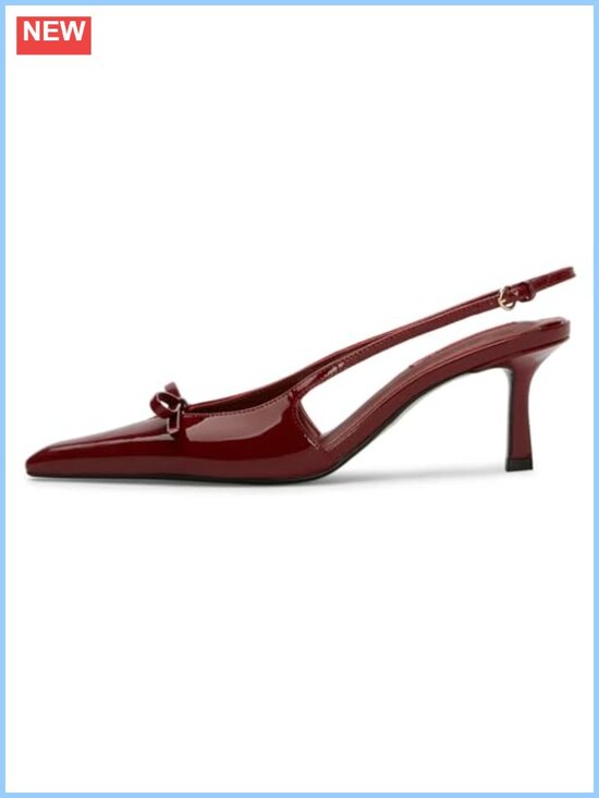 Shoes - Kitten Heels with Bow Slingback Pumps Faux Leather Pointed Toe